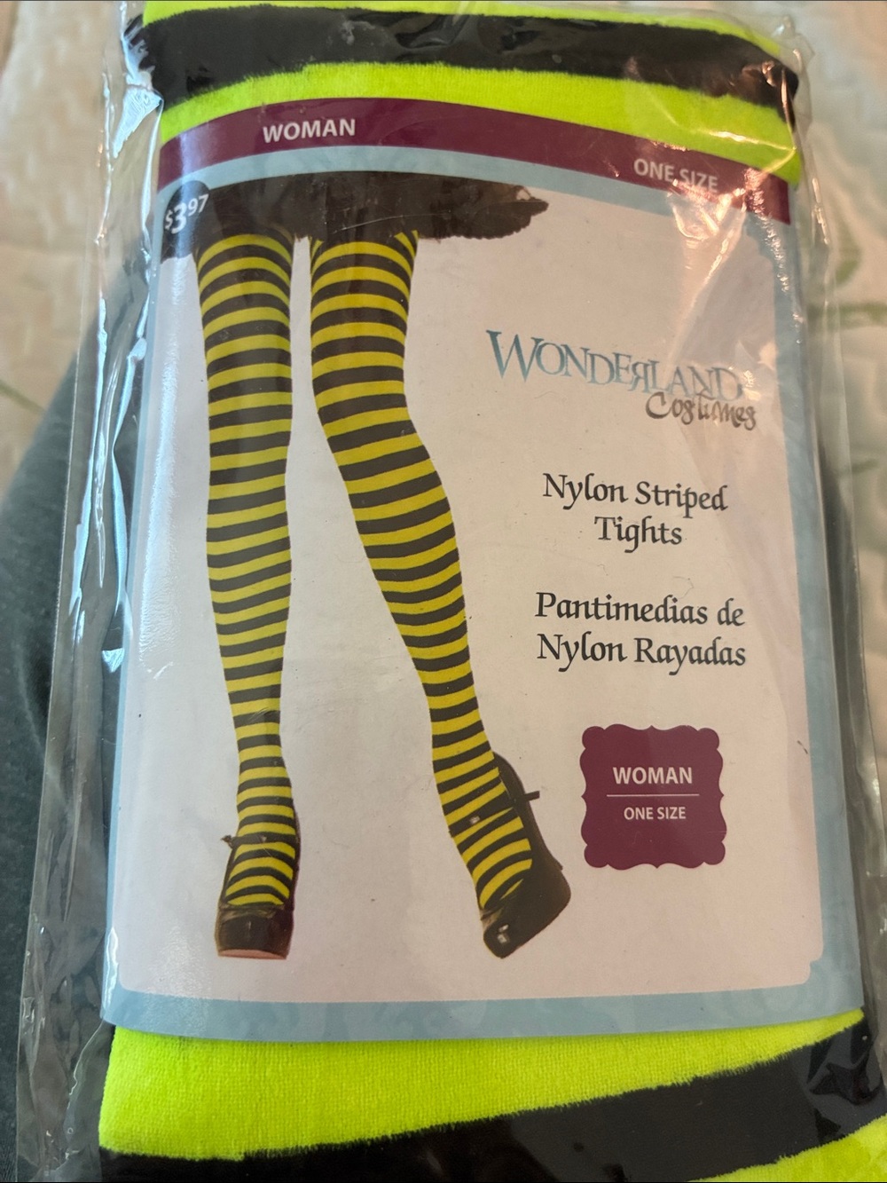 WONDERLAND Neon Yellow & Black Striped Nylon Tights